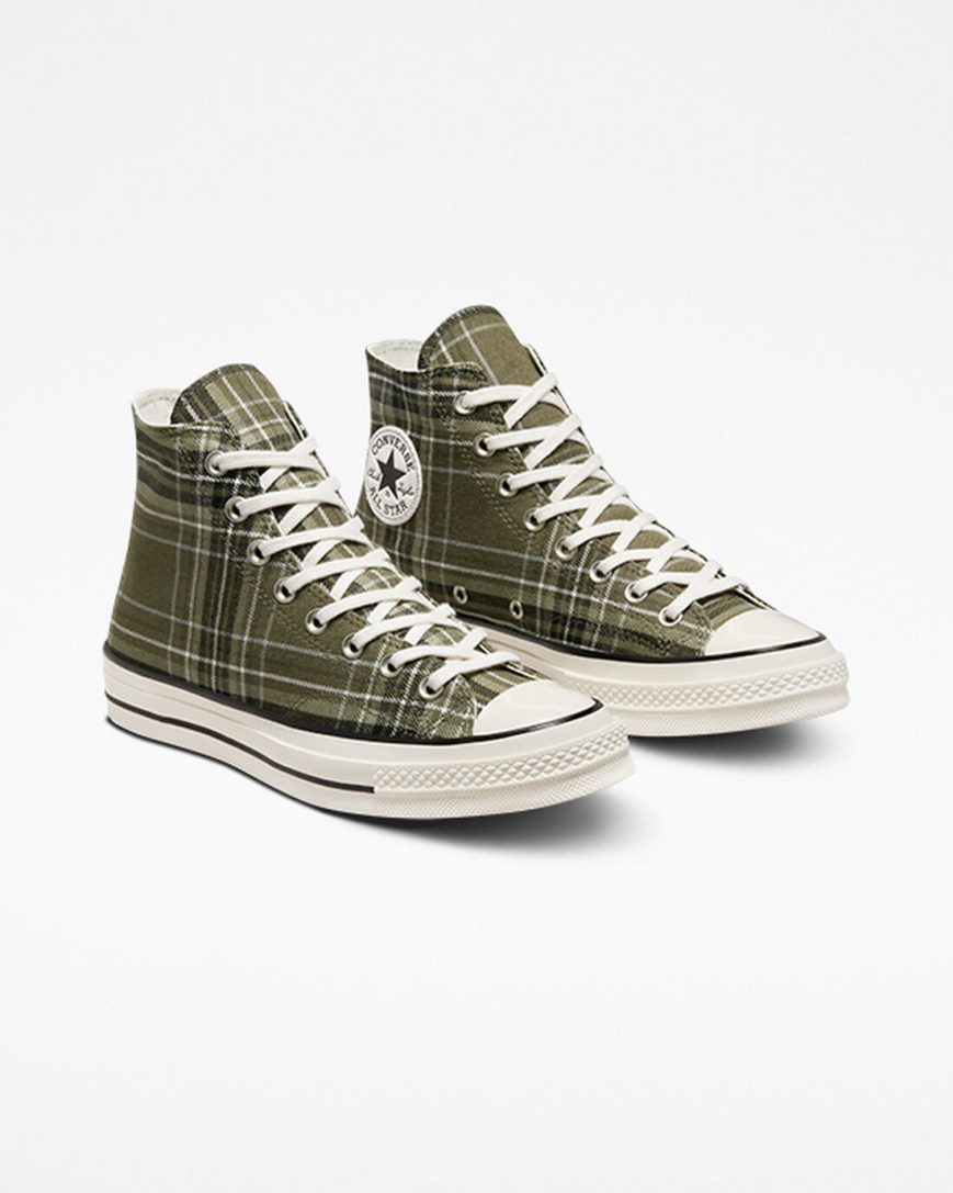 Tenis Converse Chuck 70 Tartan Cano Alto Masculino Verde Oliva Pretas | PT H07P38T